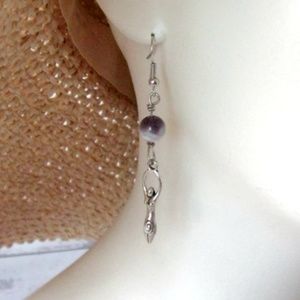 Amethyst and Goddess Charm Earrings 2.5" long NWOT